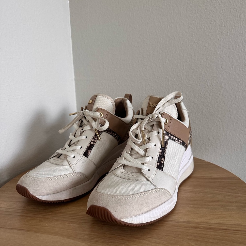 Michael Kors White and Tan Sneakers with Retro Design